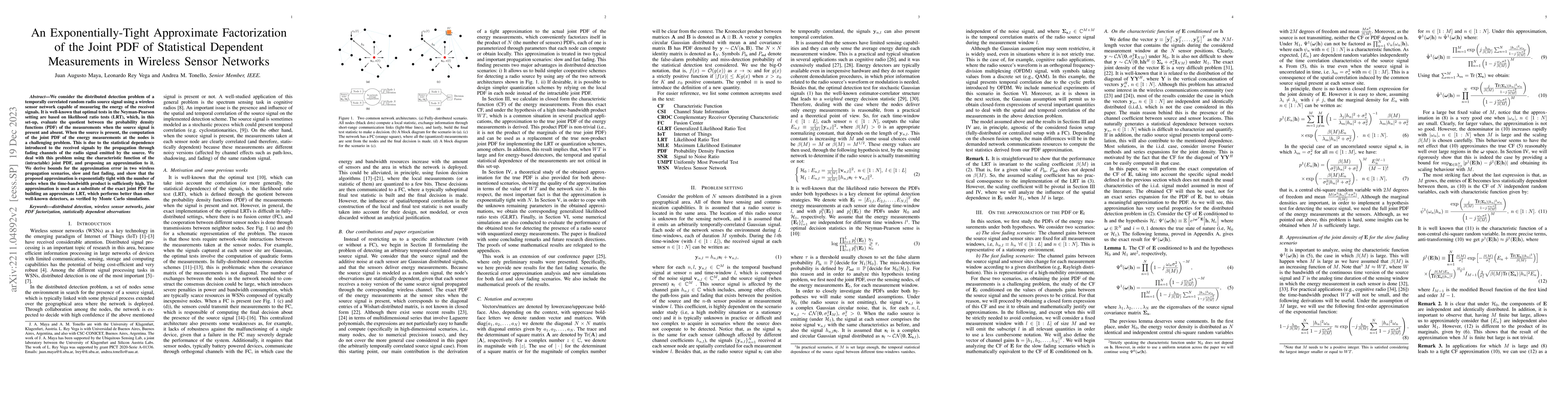 Thumbnail for An Exponentially-Tight Approximate Factorization of the Joint PDF of
  Statistical Dependent Measurements in Wireless Sensor Networks