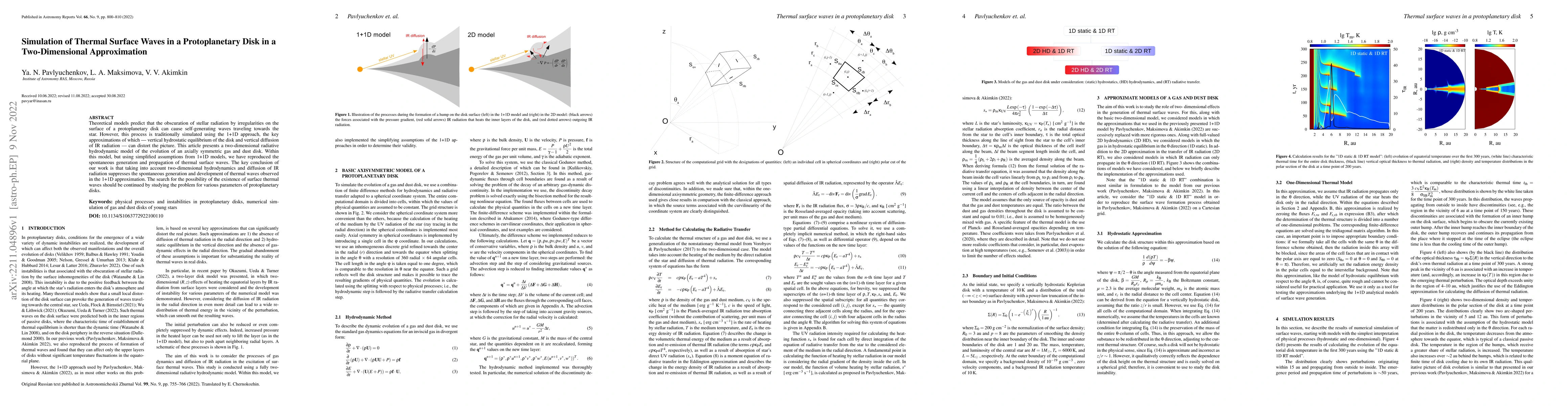 Thumbnail for Simulation of Thermal Surface Waves in a Protoplanetary Disk in a
  Two-Dimensional Approximation