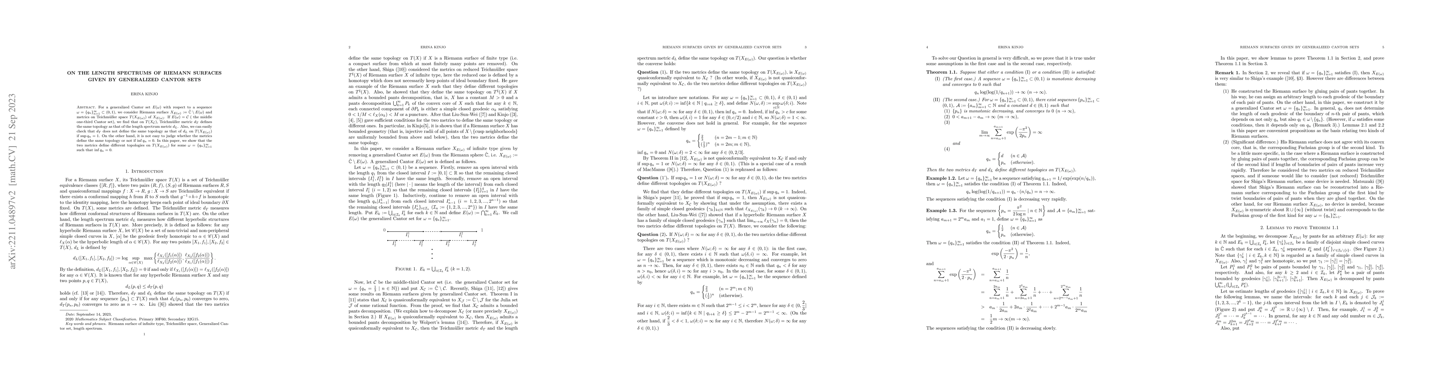 Thumbnail for On the length spectrums of Riemann surfaces given by generalized Cantor
  sets