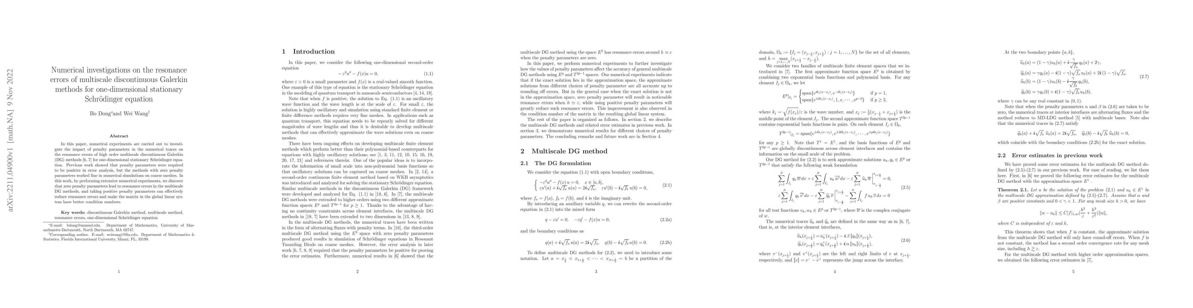 Thumbnail for Numerical investigations on the resonance errors of multiscale
  discontinuous Galerkin methods for one-dimensional stationary Schr\"{o}dinger
  equation