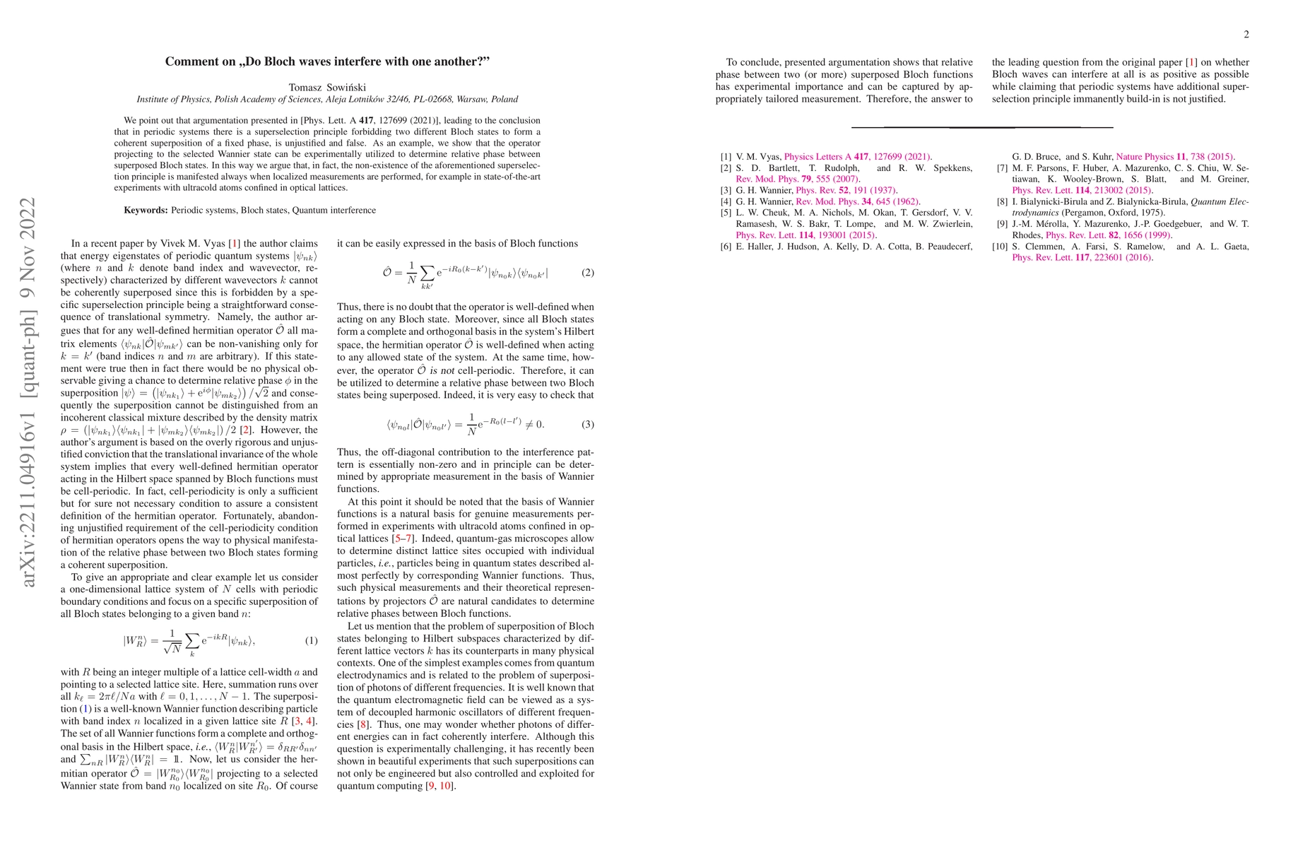 Thumbnail for Comment on "Do Bloch waves interfere with one another?"