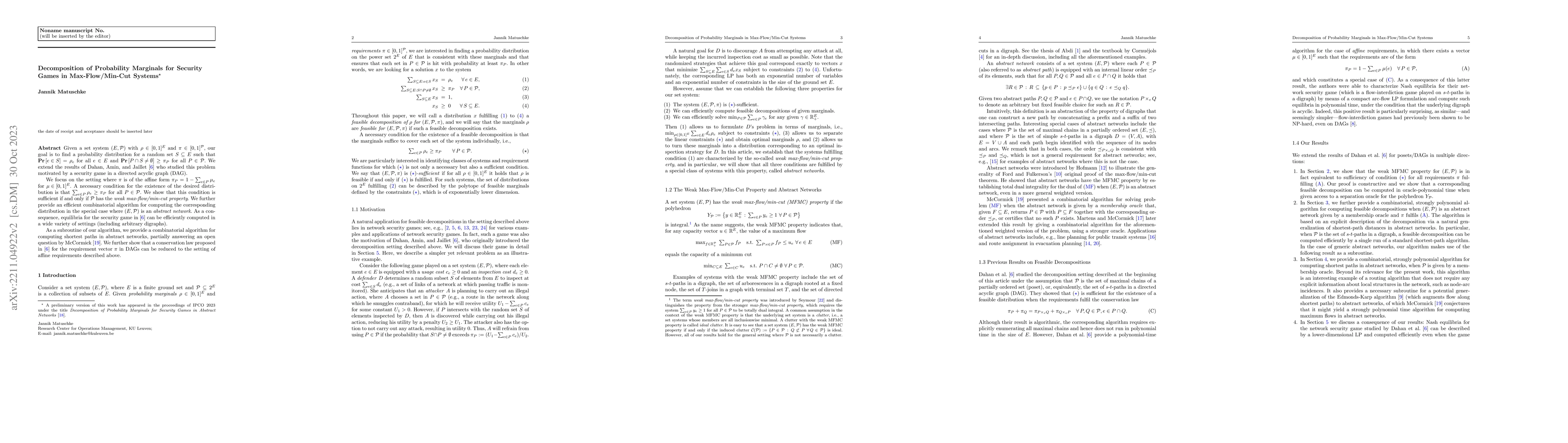 Thumbnail for Decomposition of Probability Marginals for Security Games in
  Max-Flow/Min-Cut Systems