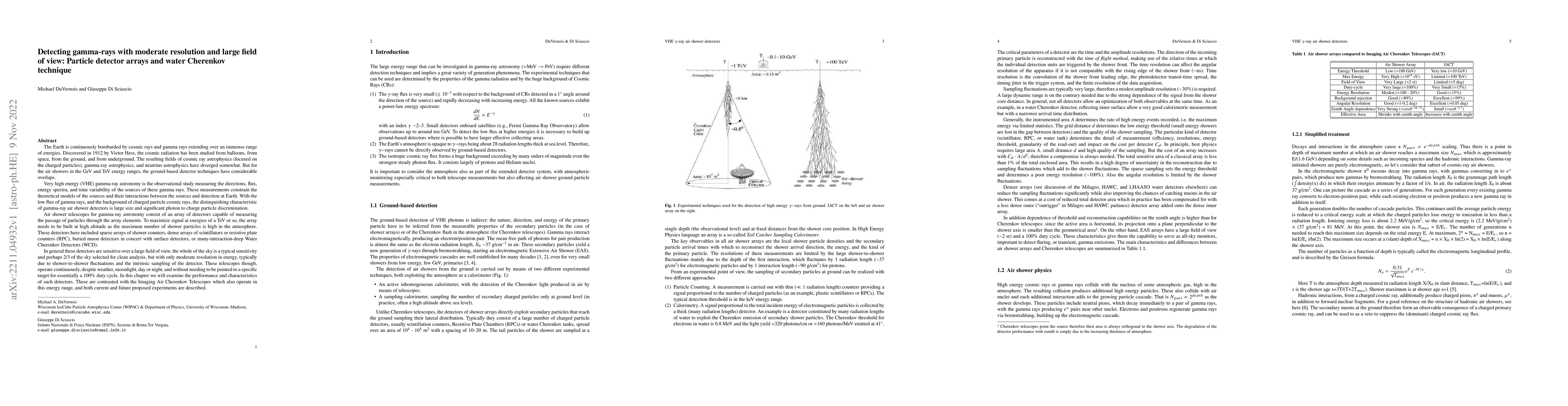 Thumbnail for Detecting gamma-rays with moderate resolution and large field of view:
  Particle detector arrays and water Cherenkov technique
