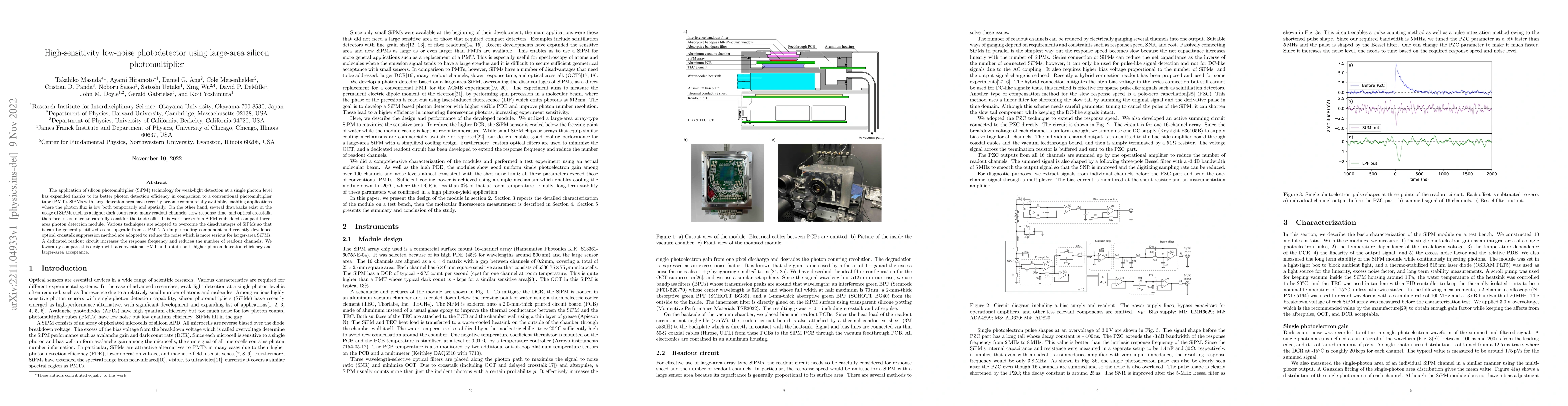 Thumbnail for High-sensitivity low-noise photodetector using large-area silicon
  photomultiplier