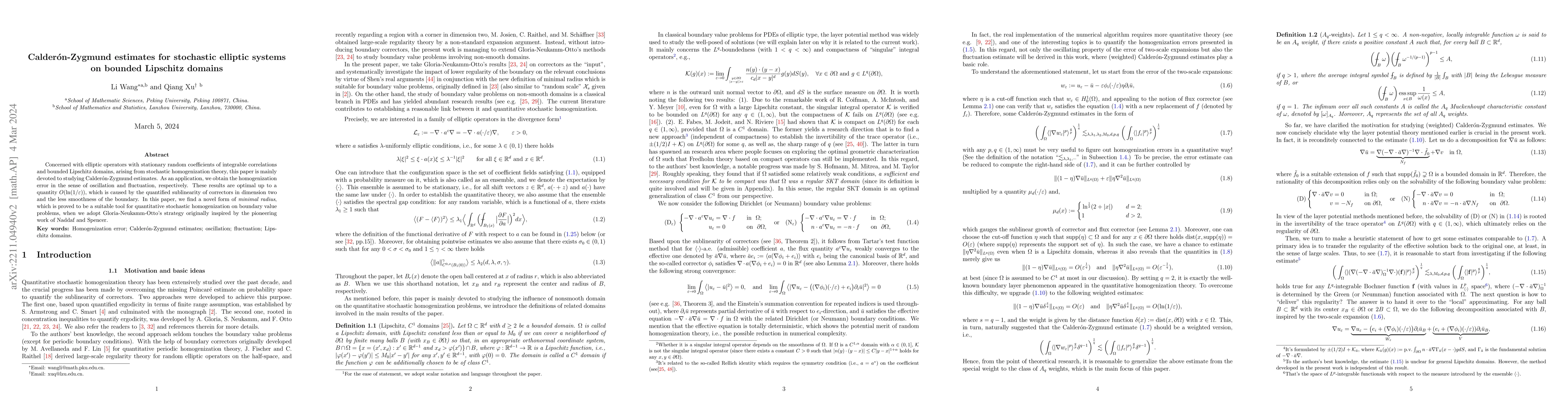 Thumbnail for Calderon-Zygmund estimates for stochastic elliptic systems on bounded
  Lipschitz domains