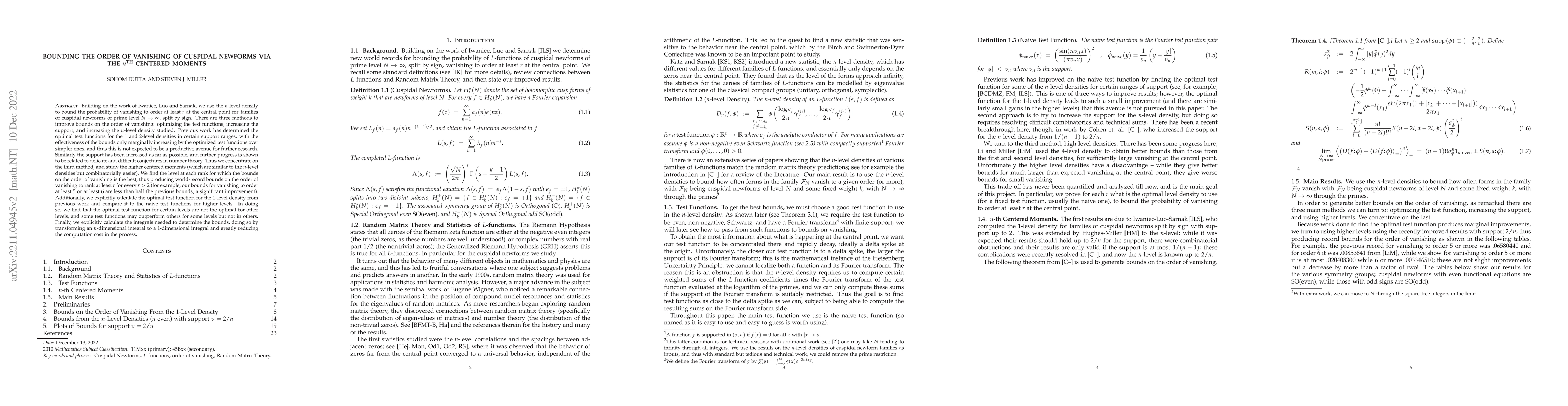 Thumbnail for Bounding the Order of Vanishing of Cuspidal Newforms via the nth
  Centered Moments