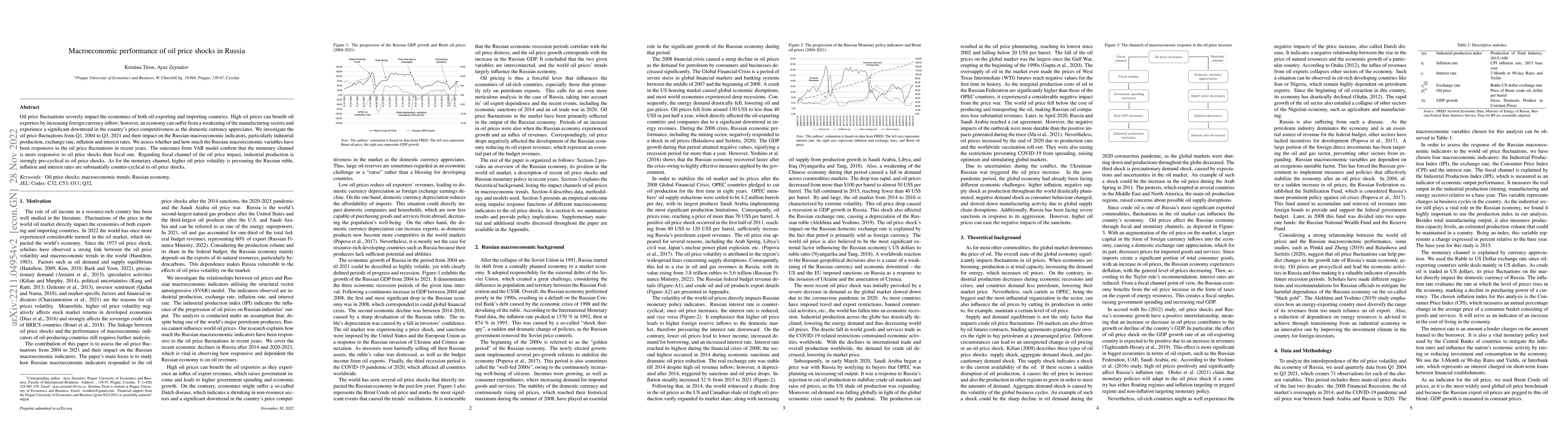 Thumbnail for Macroeconomic performance of oil price shocks in Russia