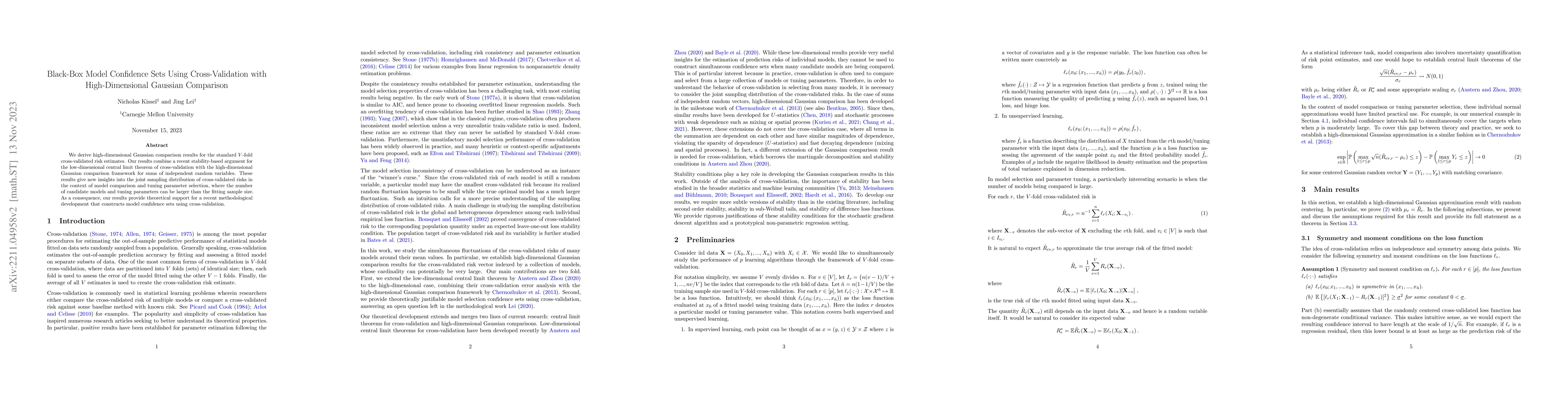 Thumbnail for Black-Box Model Confidence Sets Using Cross-Validation with
  High-Dimensional Gaussian Comparison