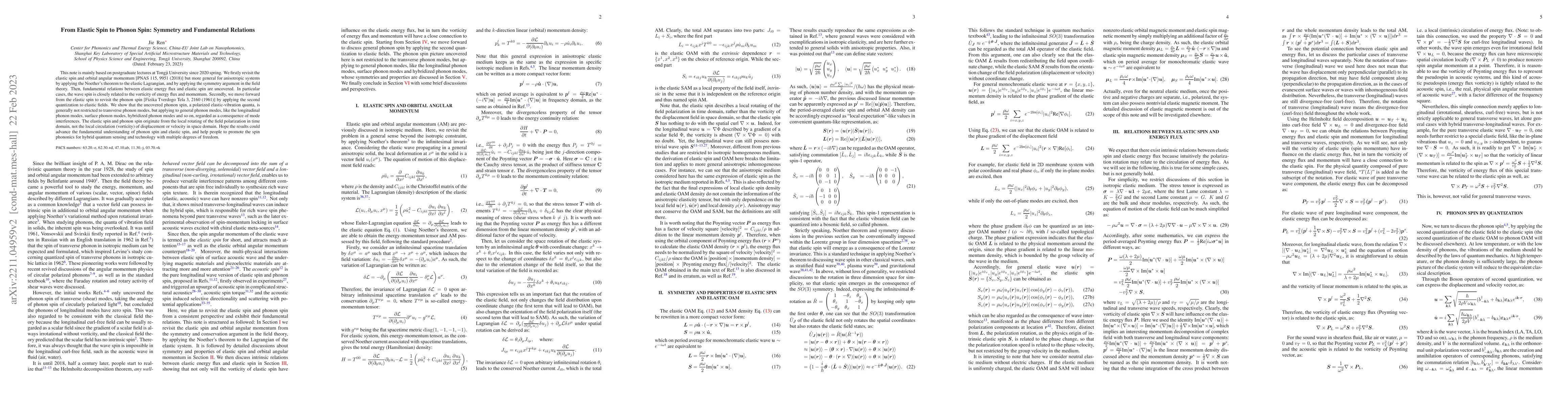 Thumbnail for From Elastic Spin to Phonon Spin: Symmetry and Fundamental Relations