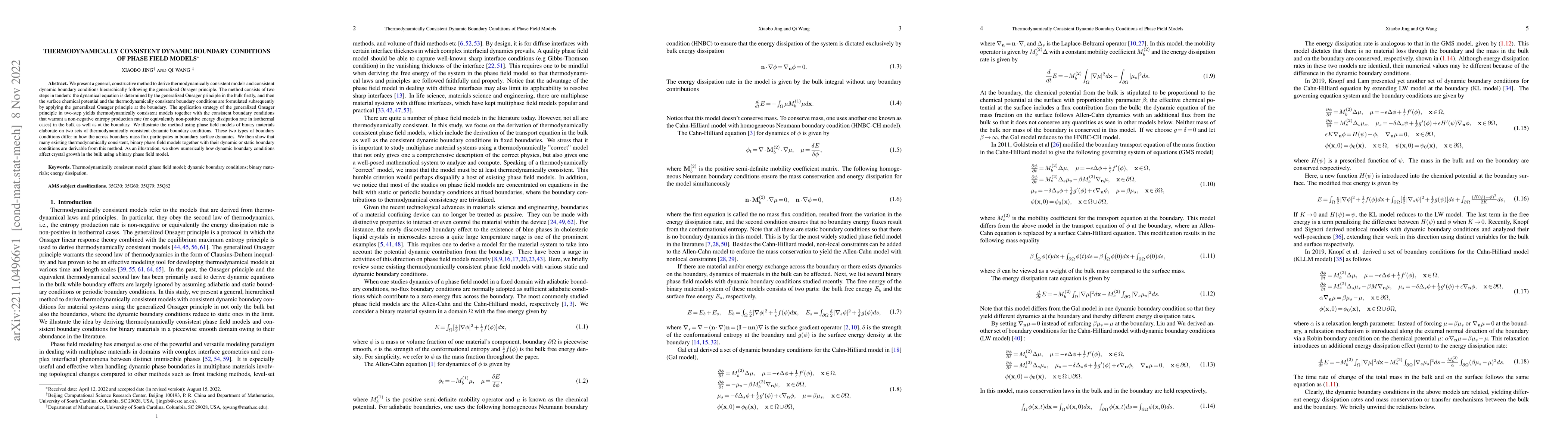 Thumbnail for Thermodynamically consistent dynamic boundary conditions of phase field
  models