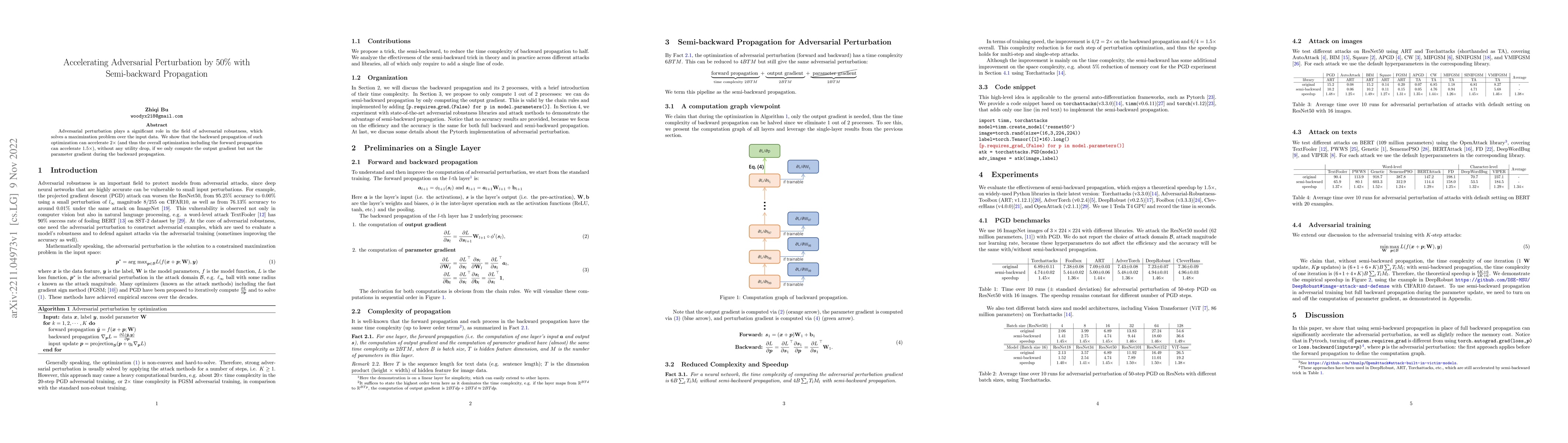 Thumbnail for Accelerating Adversarial Perturbation by 50% with Semi-backward
  Propagation