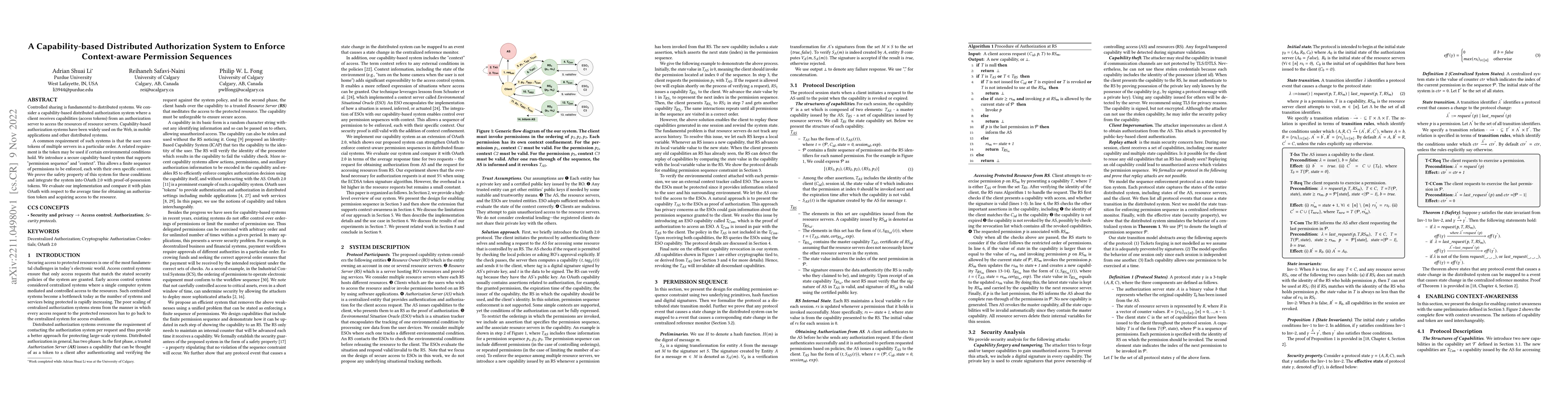 Thumbnail for A Capability-based Distributed Authorization System to Enforce
  Context-aware Permission Sequences