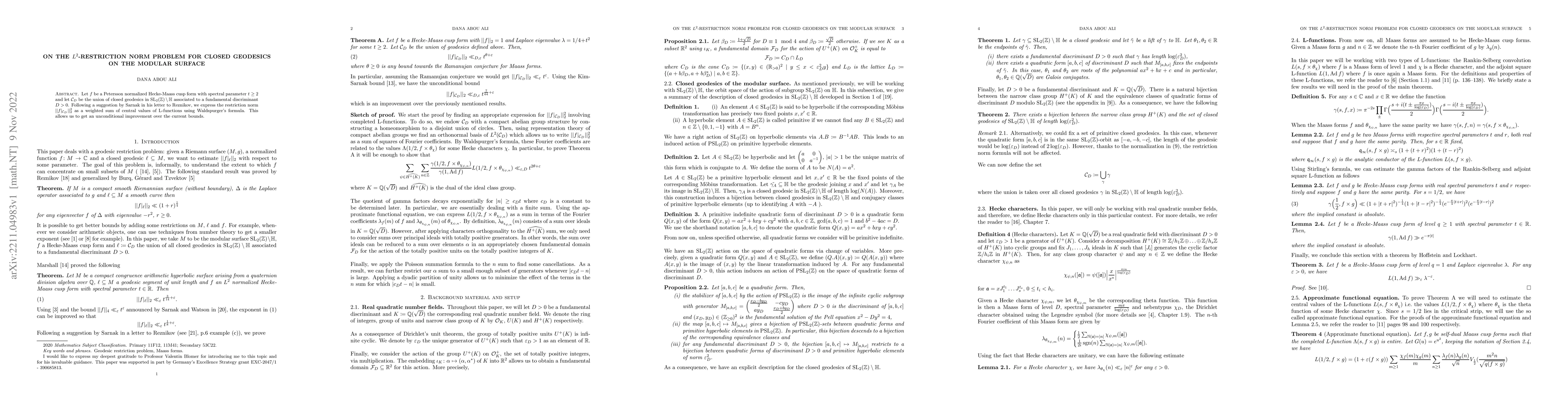 Thumbnail for On the $L^{2}$-restriction norm problem for closed geodesics on the
  modular surface