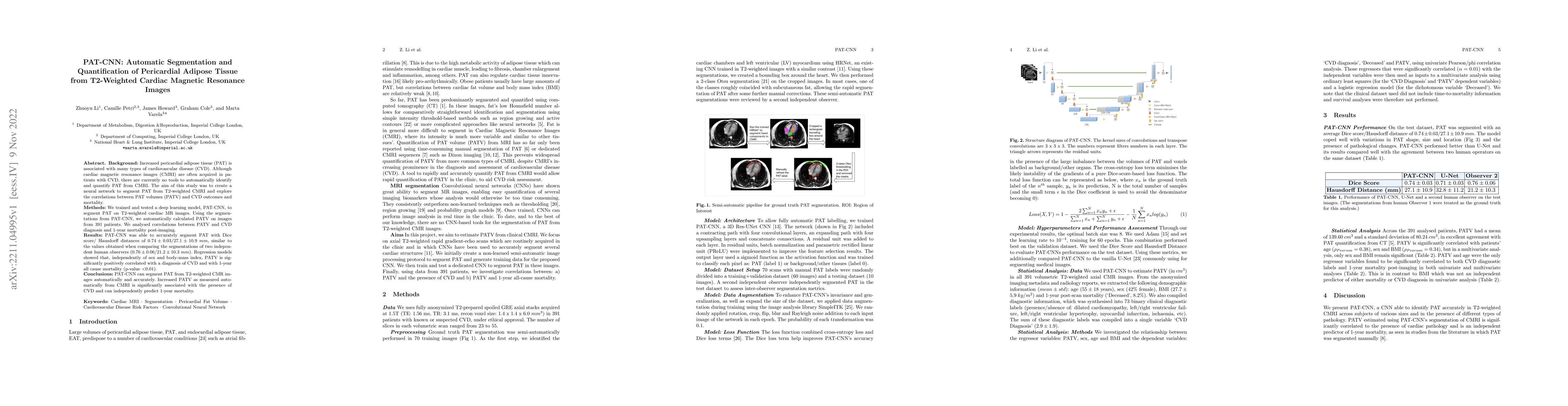 Thumbnail for PAT-CNN: Automatic Segmentation and Quantification of Pericardial
  Adipose Tissue from T2-Weighted Cardiac Magnetic Resonance Images