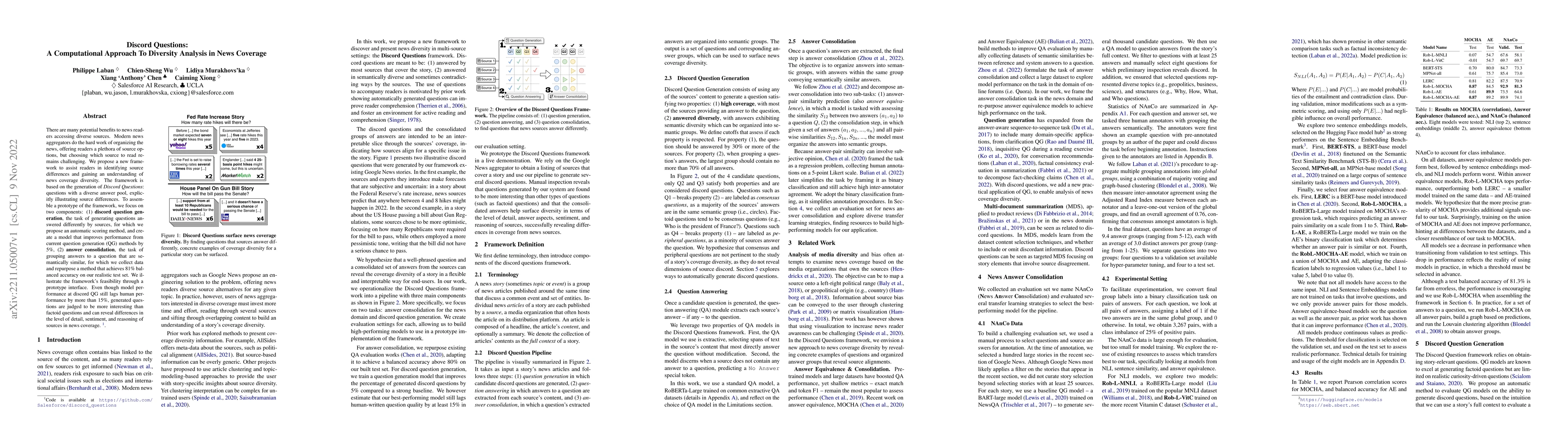 Thumbnail for Discord Questions: A Computational Approach To Diversity Analysis in
  News Coverage