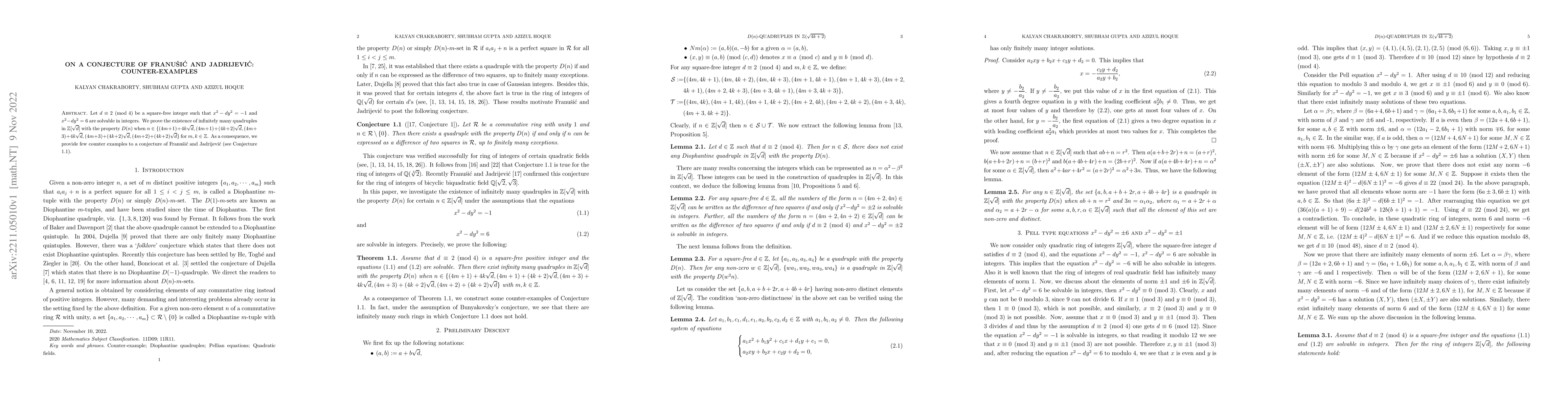 Thumbnail for On a conjecture of Franu\v si\'c and Jadrijevi\' c: Counter-examples