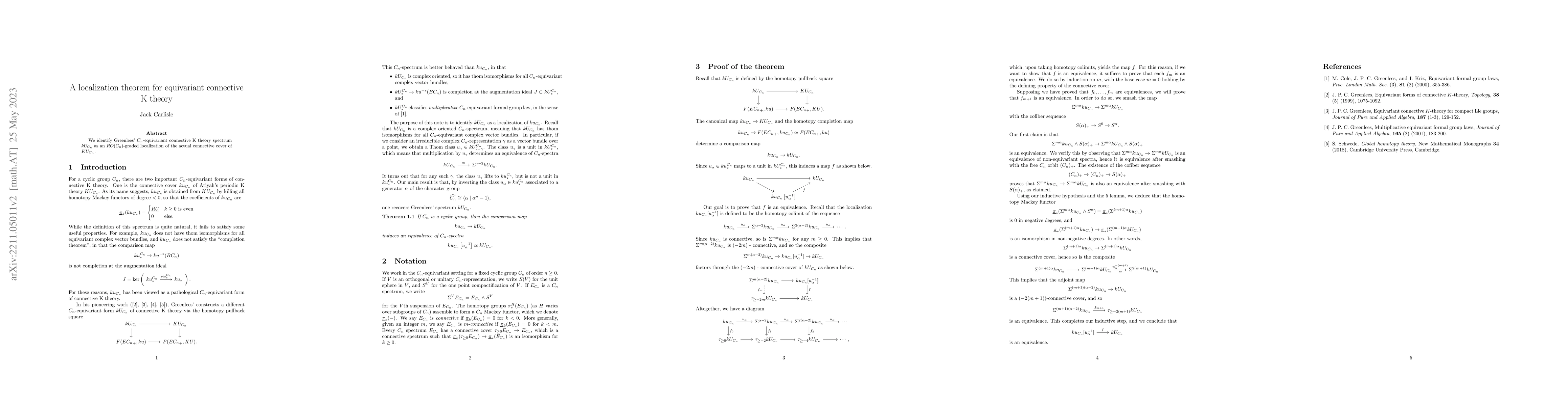 Thumbnail for A localization theorem for equivariant connective K theory