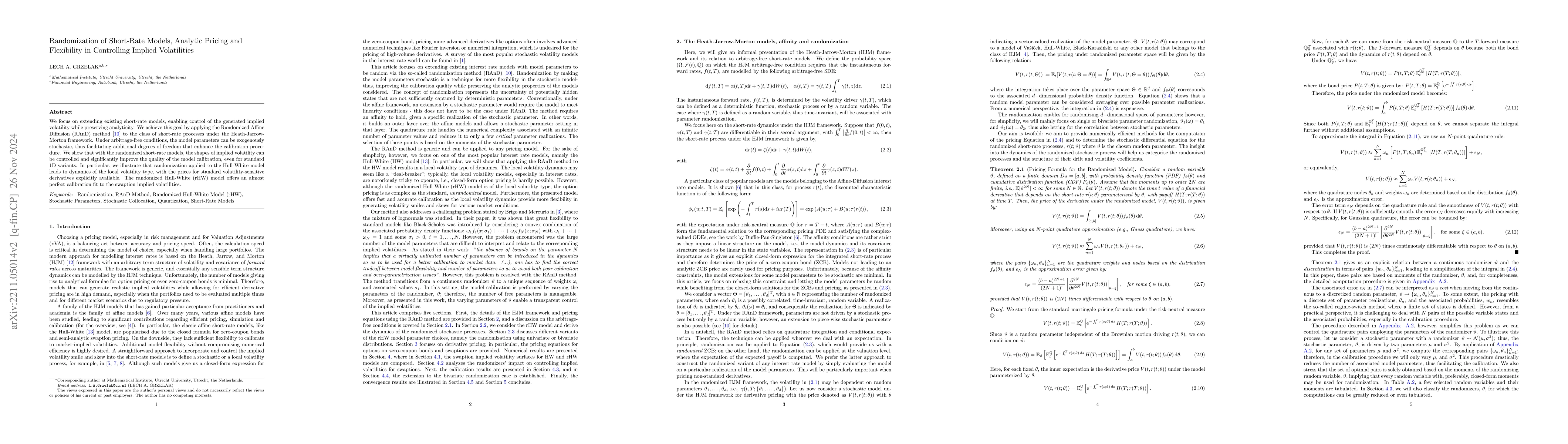 Thumbnail for Randomization of Short-Rate Models, Analytic Pricing and Flexibility in
  Controlling Implied Volatilities
