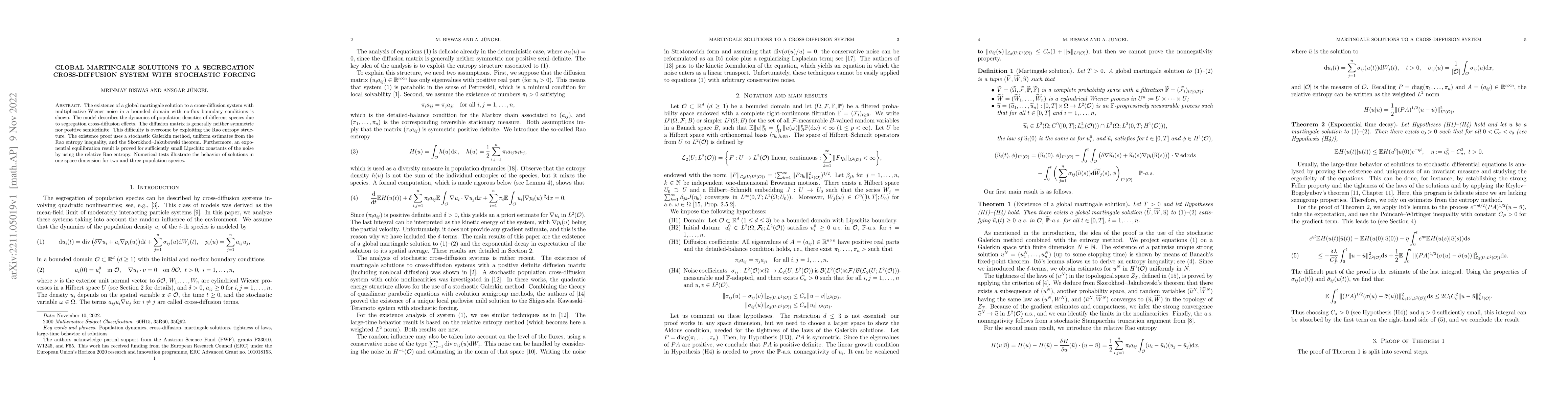 Thumbnail for Global martingale solutions to a segregation cross-diffusion system with
  stochastic forcing