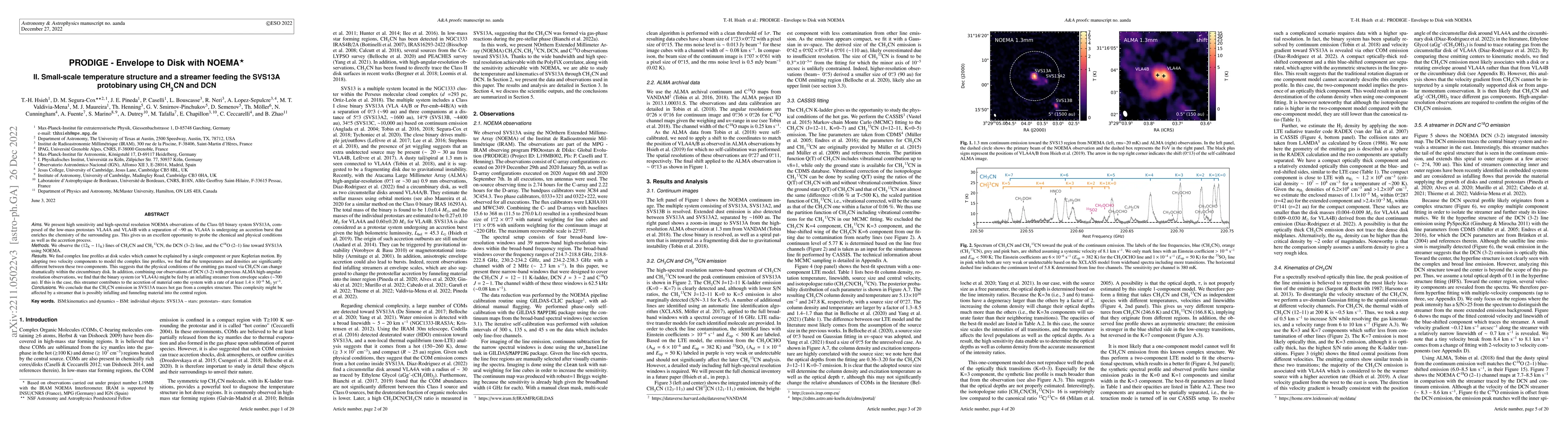 Thumbnail for PRODIGE -- Envelope to Disk with NOEMA II. Small-scale temperature
  structure and a streamer feeding the SVS13A protobinary using CH3CN and DCN