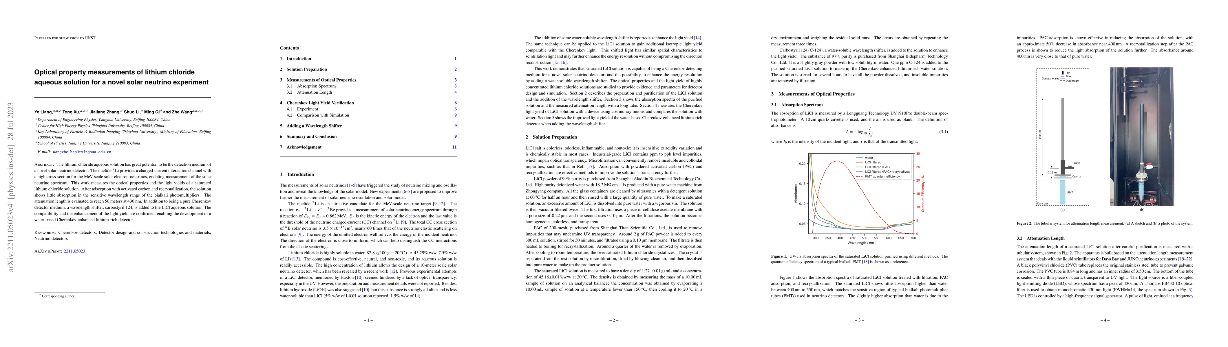 Thumbnail for Optical property measurements of lithium chloride aqueous solution for a
  novel solar neutrino experiment