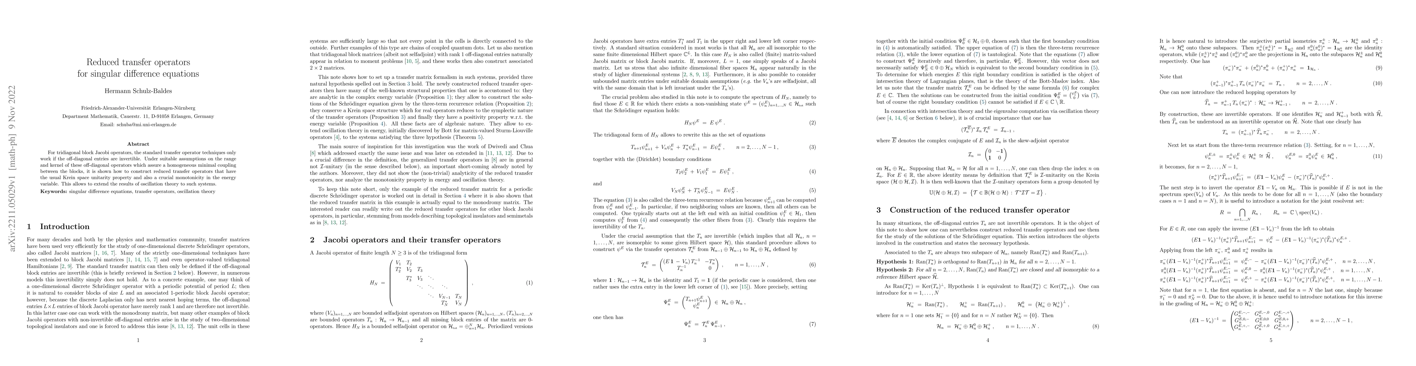 Thumbnail for Reduced transfer operators for singular difference equations