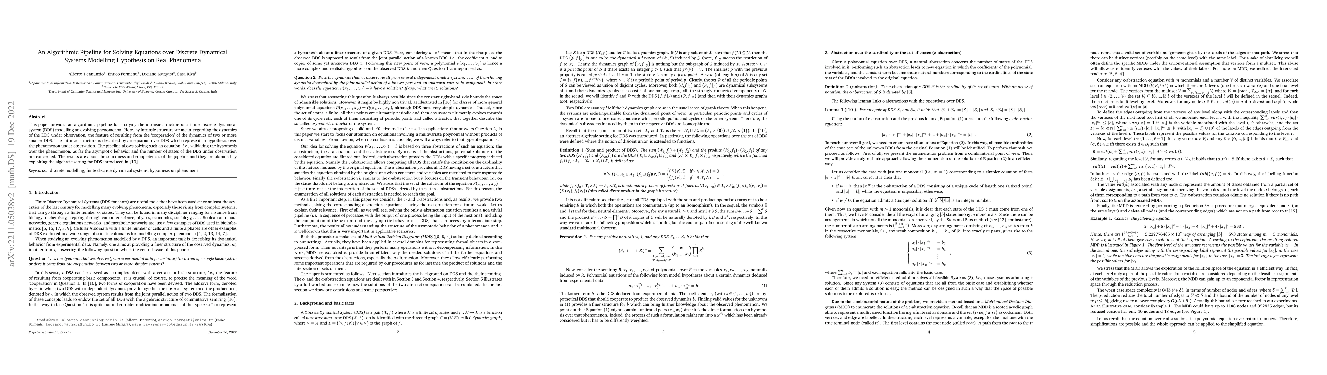 Thumbnail for An Algorithmic Pipeline for Solving Equations over Discrete Dynamical
  Systems Modelling Hypothesis on Real Phenomena
