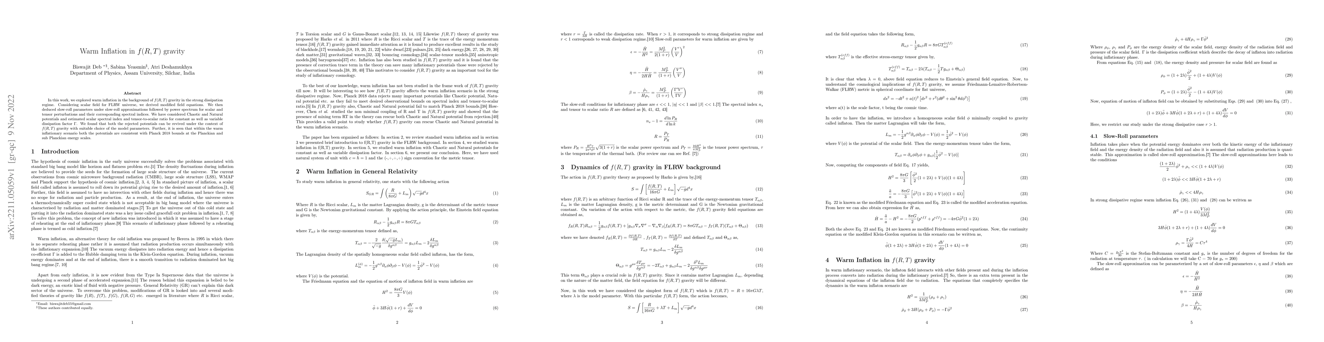 Thumbnail for Warm Inflation in $f(R,T)$ gravity