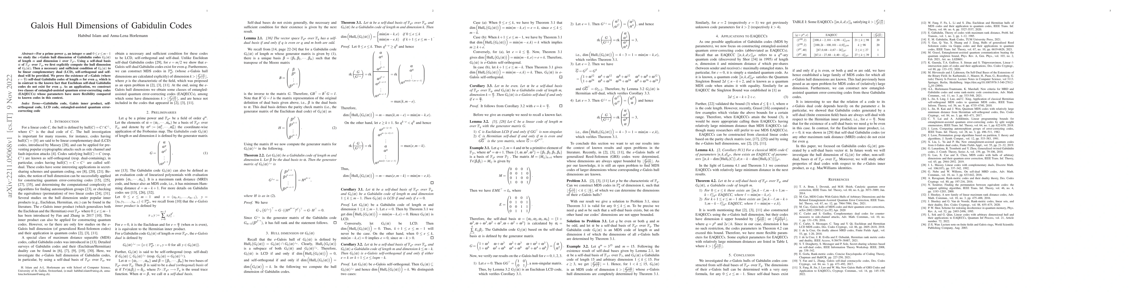 Thumbnail for Galois Hull Dimensions of Gabidulin Codes