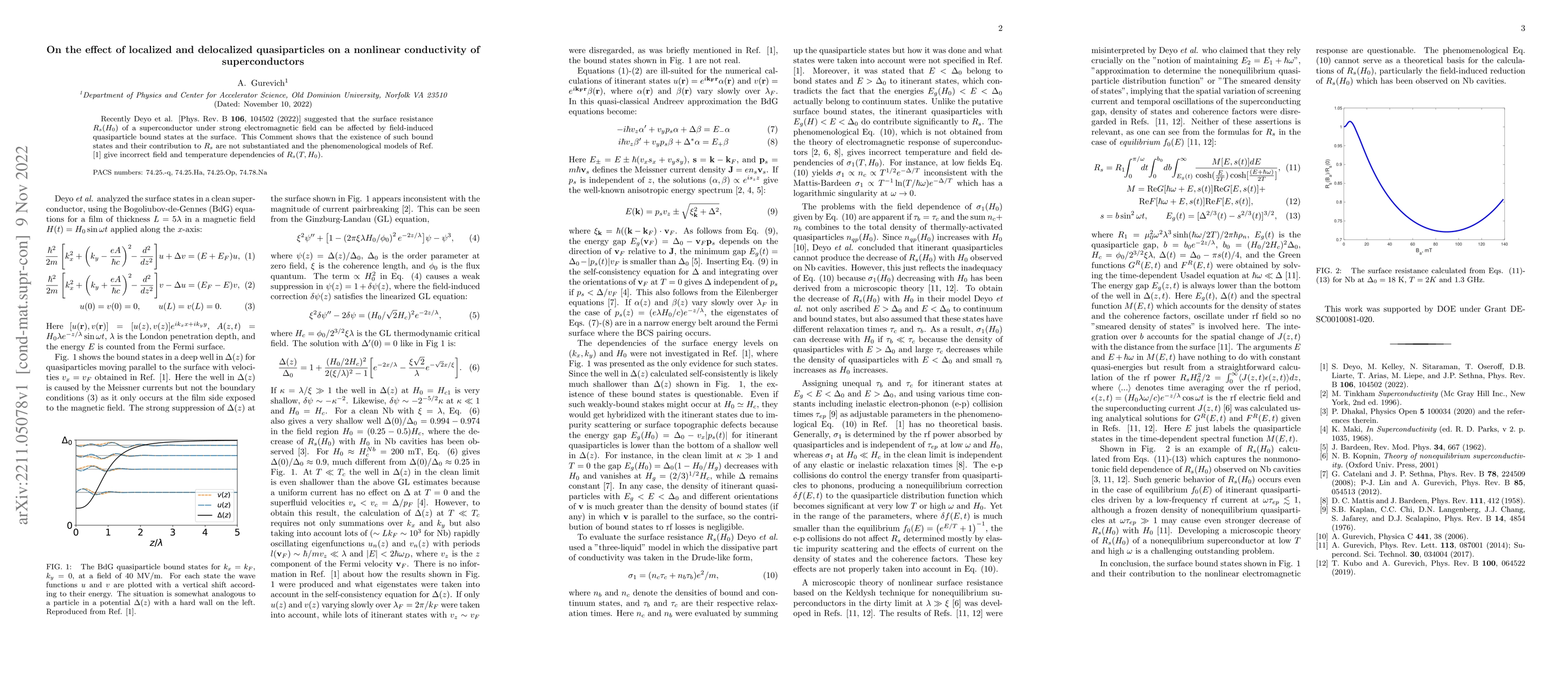 Thumbnail for On the effect of localized and delocalized quasiparticles on a nonlinear
  conductivity of superconductors