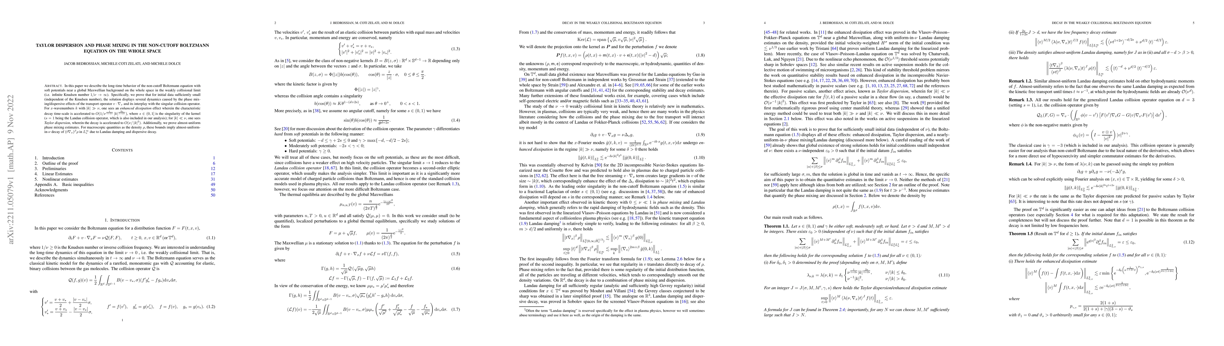 Thumbnail for Taylor dispersion and phase mixing in the non-cutoff Boltzmann equation
  on the whole space