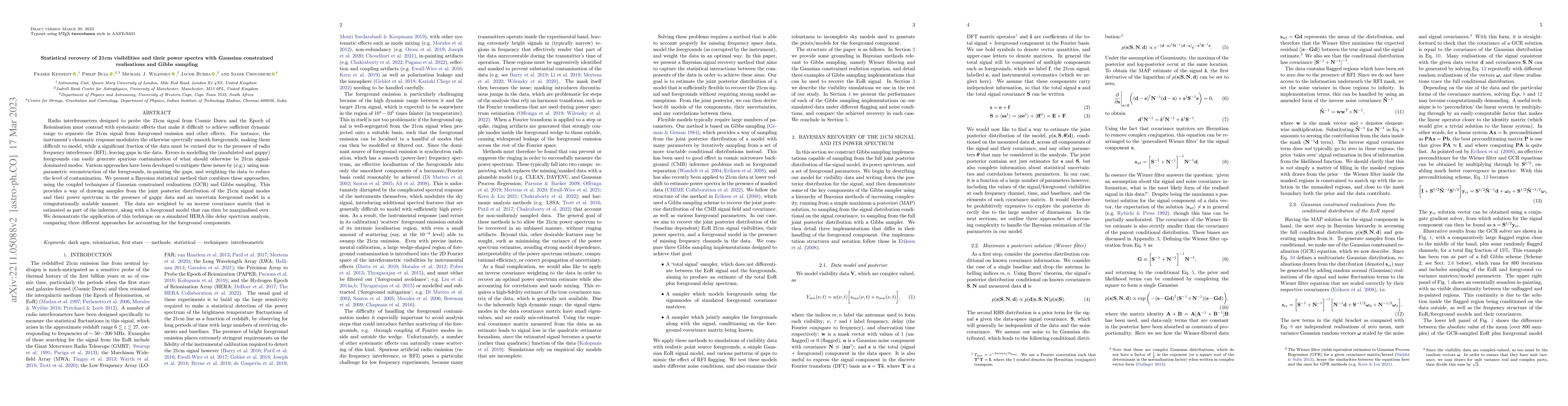 Thumbnail for Statistical recovery of 21cm visibilities and their power spectra with
  Gaussian constrained realisations and Gibbs sampling