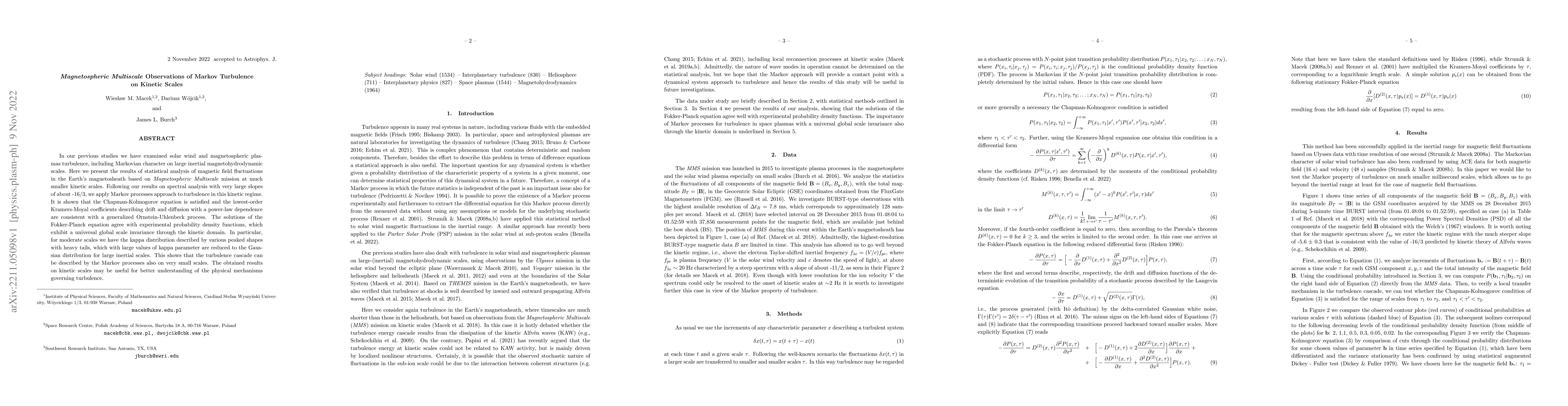 Thumbnail for Magnetospheric Multiscale Observations of Markov Turbulence on Kinetic
  Scales