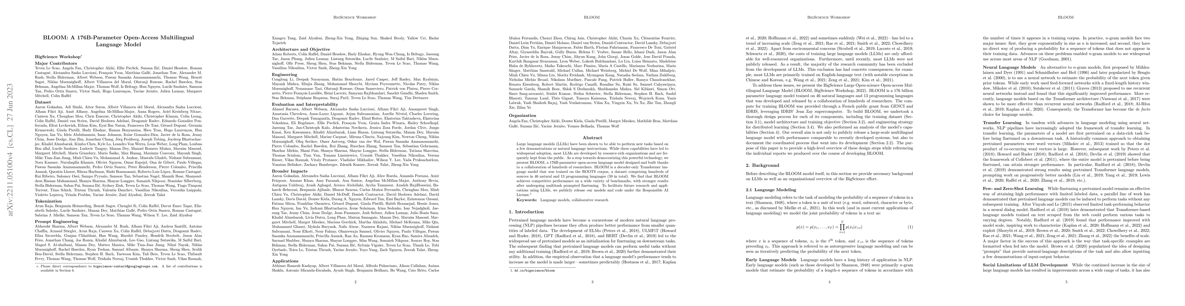 Thumbnail for BLOOM: A 176B-Parameter Open-Access Multilingual Language Model