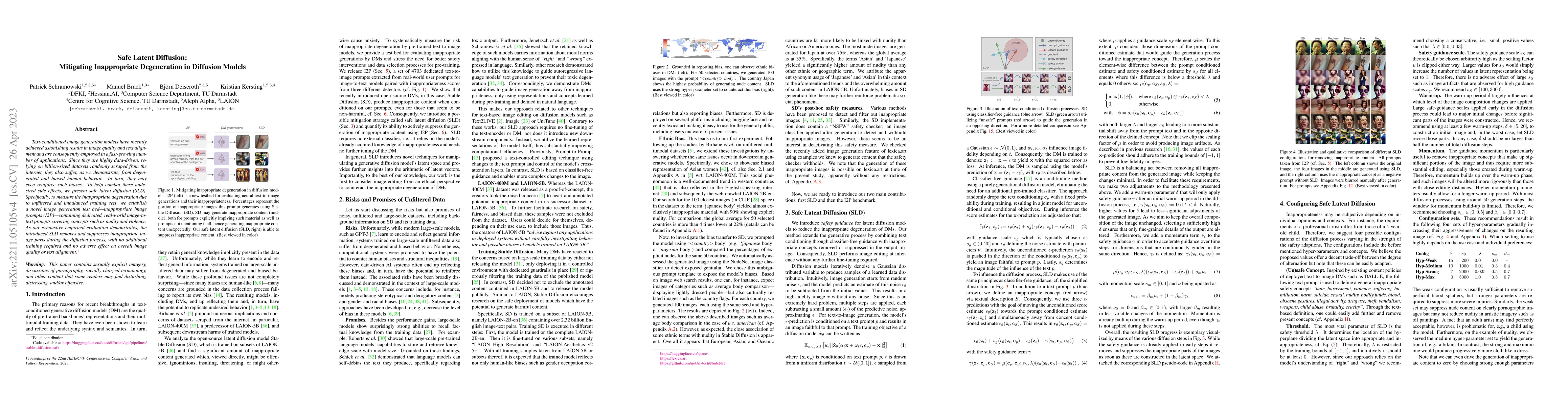 Thumbnail for Safe Latent Diffusion: Mitigating Inappropriate Degeneration in
  Diffusion Models