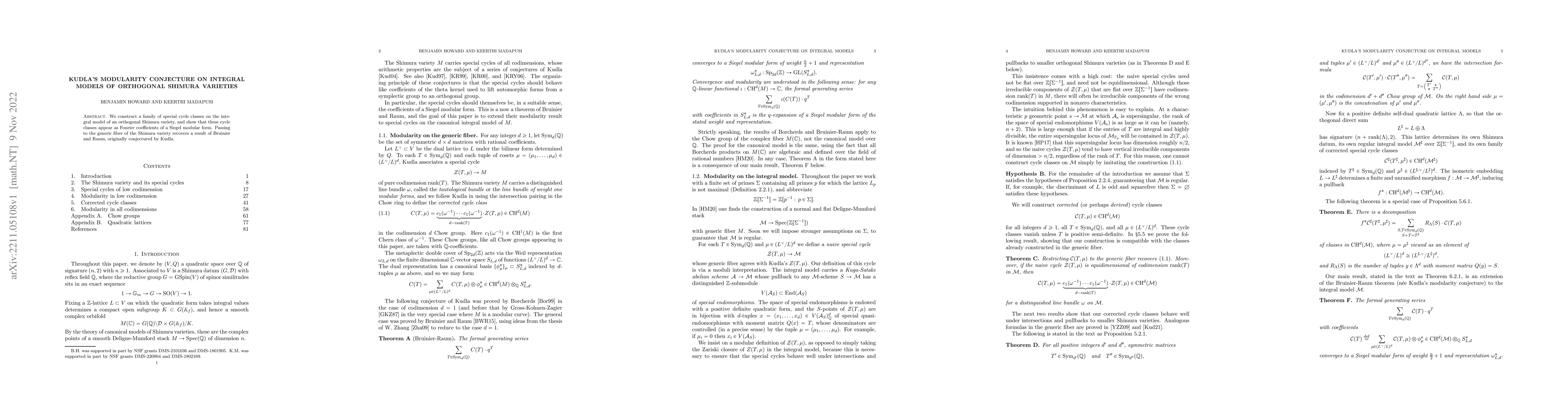 Thumbnail for Kudla's modularity conjecture on integral models of orthogonal Shimura
  varieties