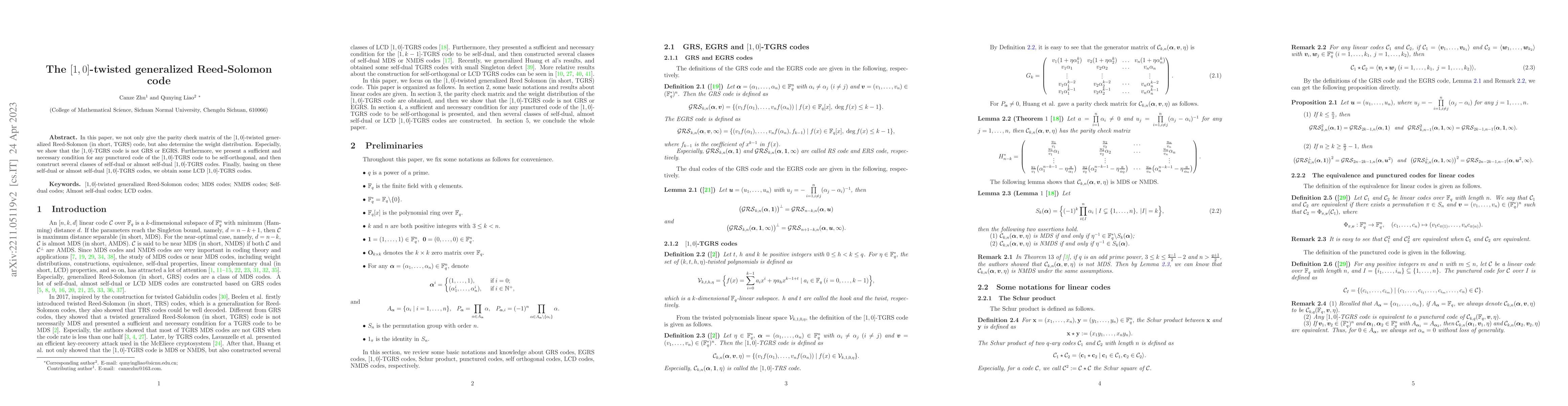 Thumbnail for The $[1,0]$-twisted generalized Reed-Solomon code