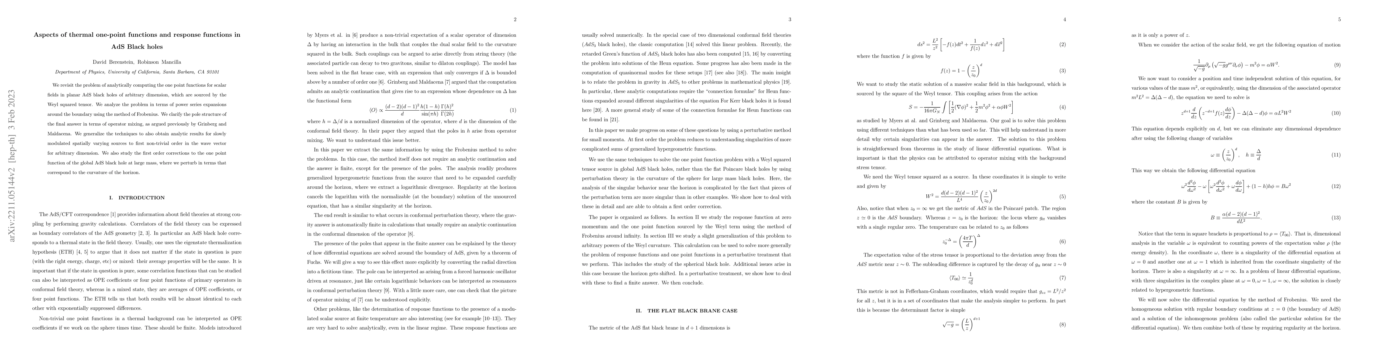 Thumbnail for Aspects of thermal one-point functions and response functions in AdS
  Black holes