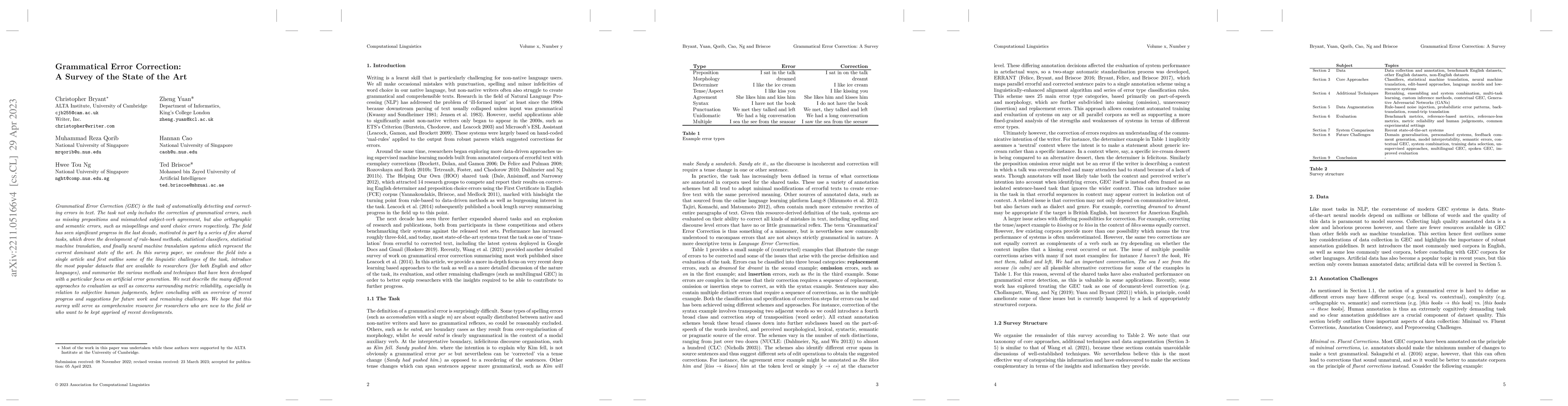 Thumbnail for Grammatical Error Correction: A Survey of the State of the Art