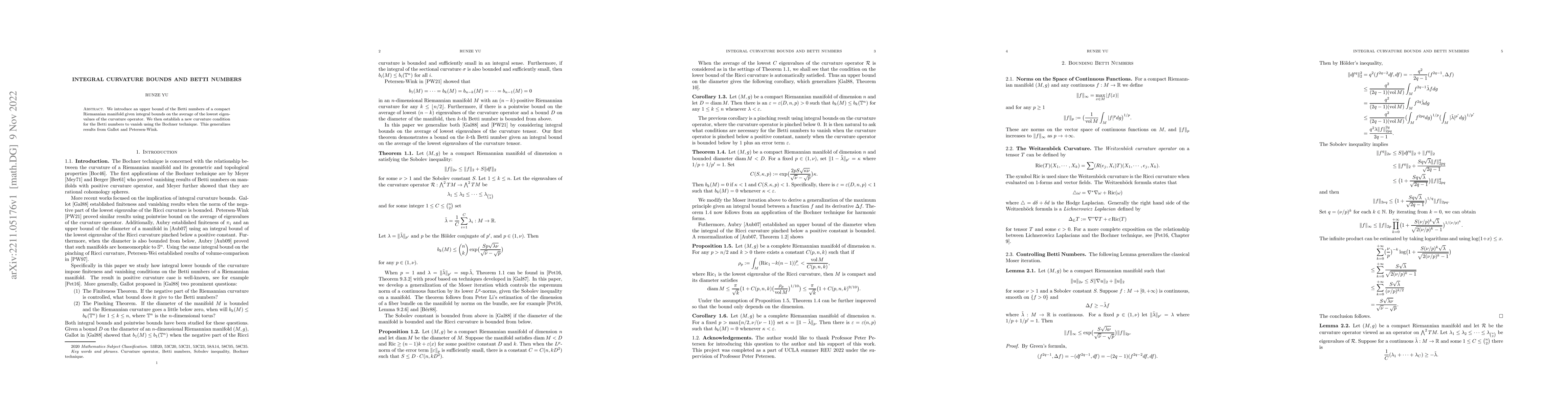 Thumbnail for Integral Curvature Bounds and Betti Numbers