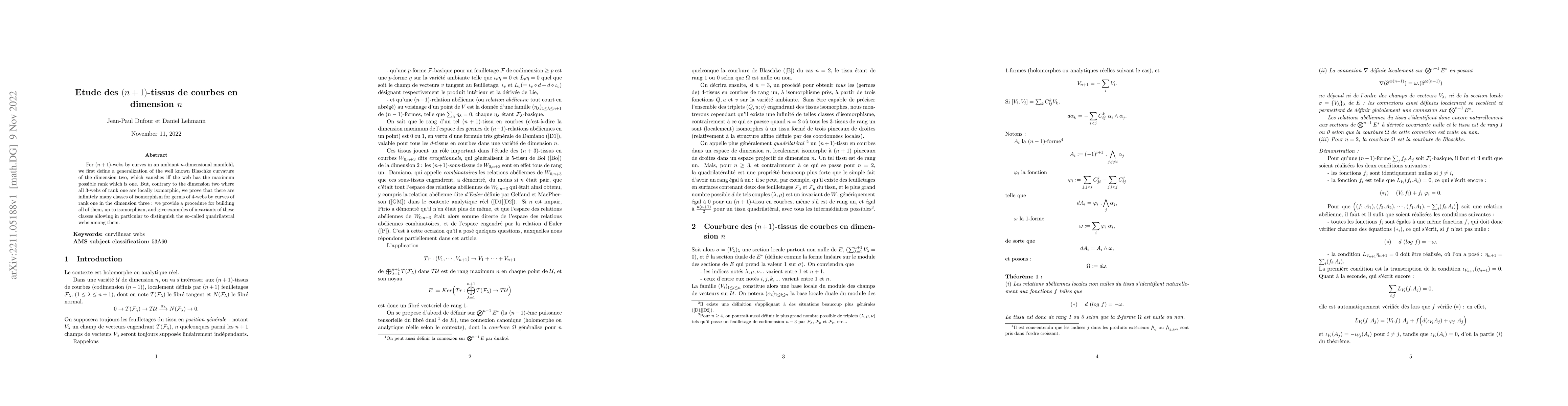 Thumbnail for Etude des (n+1)-tissus de courbes en dimension n