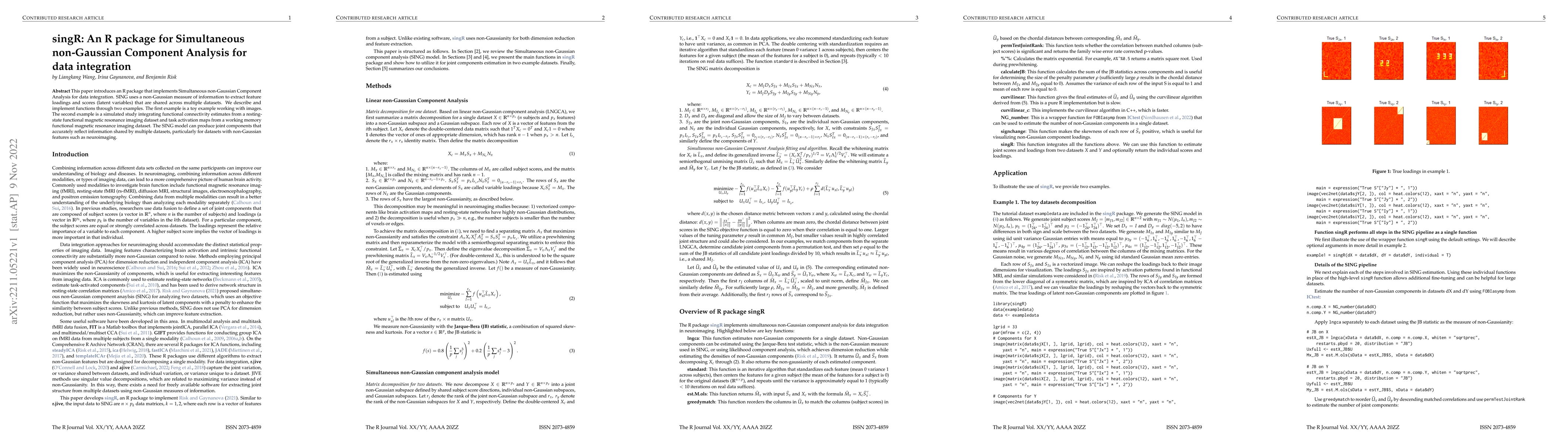 Thumbnail for singR: An R package for Simultaneous non-Gaussian Component Analysis for
  data integration