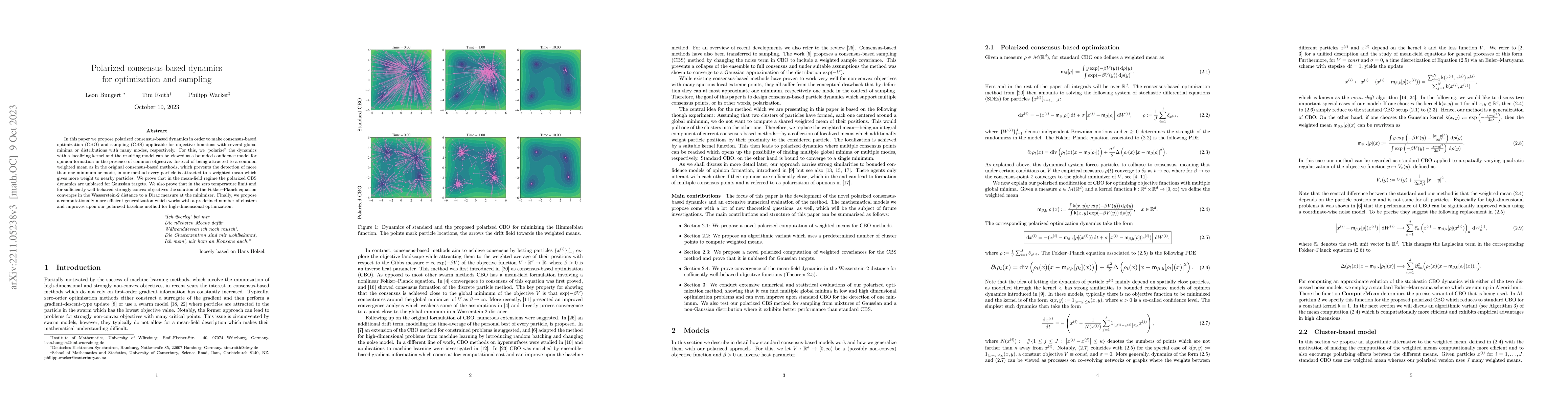 Thumbnail for Polarized consensus-based dynamics for optimization and sampling