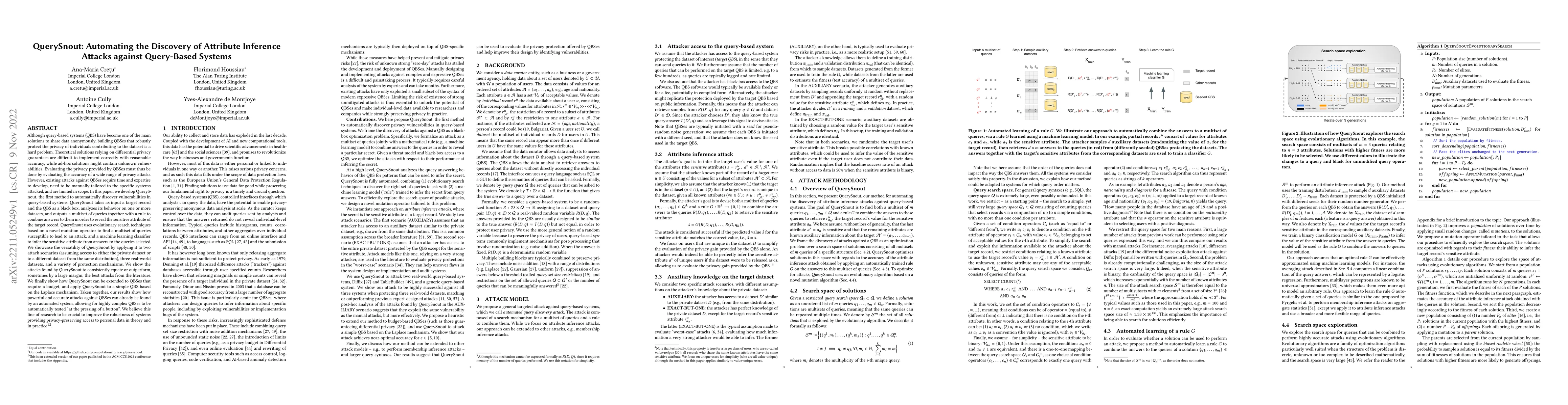 Thumbnail for QuerySnout: Automating the Discovery of Attribute Inference Attacks
  against Query-Based Systems