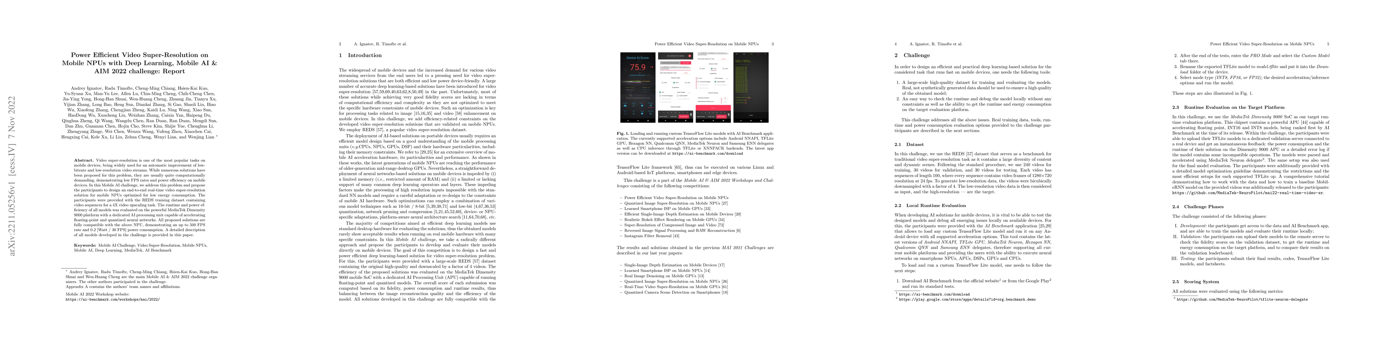 Thumbnail for Power Efficient Video Super-Resolution on Mobile NPUs with Deep
  Learning, Mobile AI & AIM 2022 challenge: Report