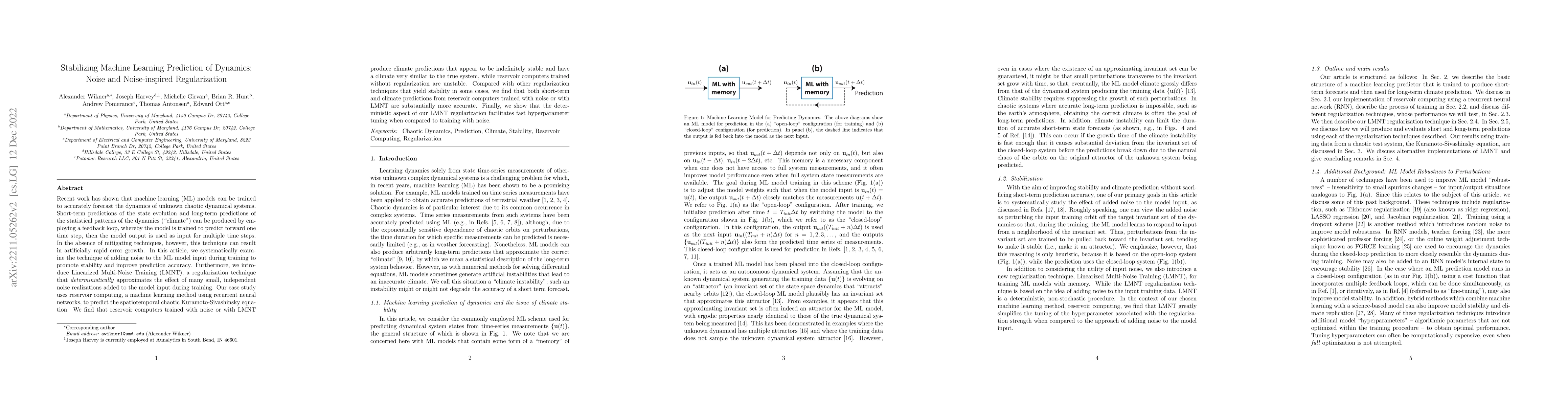 Thumbnail for Stabilizing Machine Learning Prediction of Dynamics: Noise and
  Noise-inspired Regularization