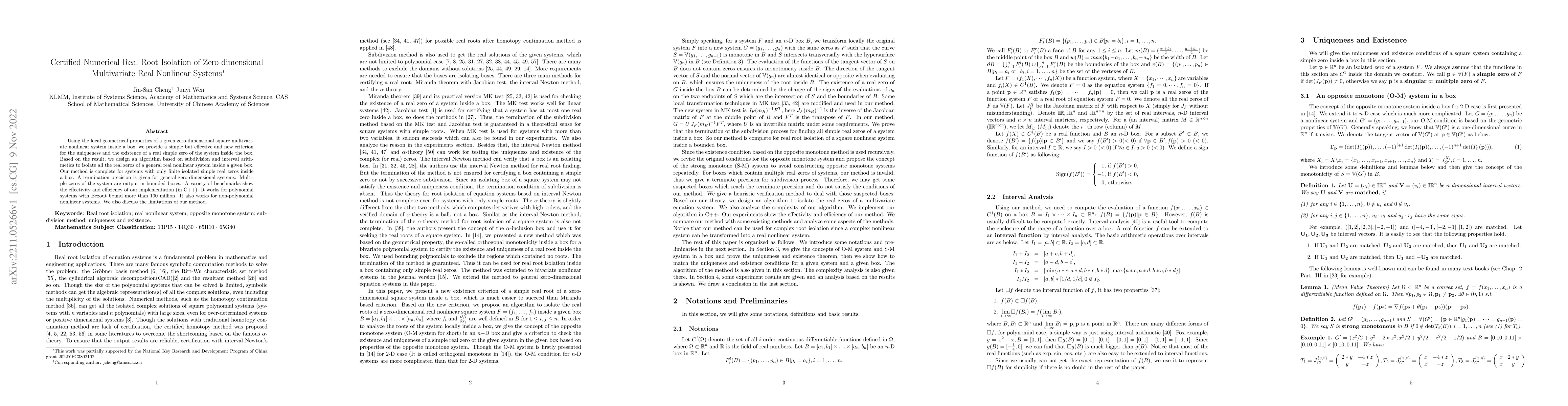 Thumbnail for Certified Numerical Real Root Isolation of Zero-dimensional Multivariate
  Real Nonlinear Systems