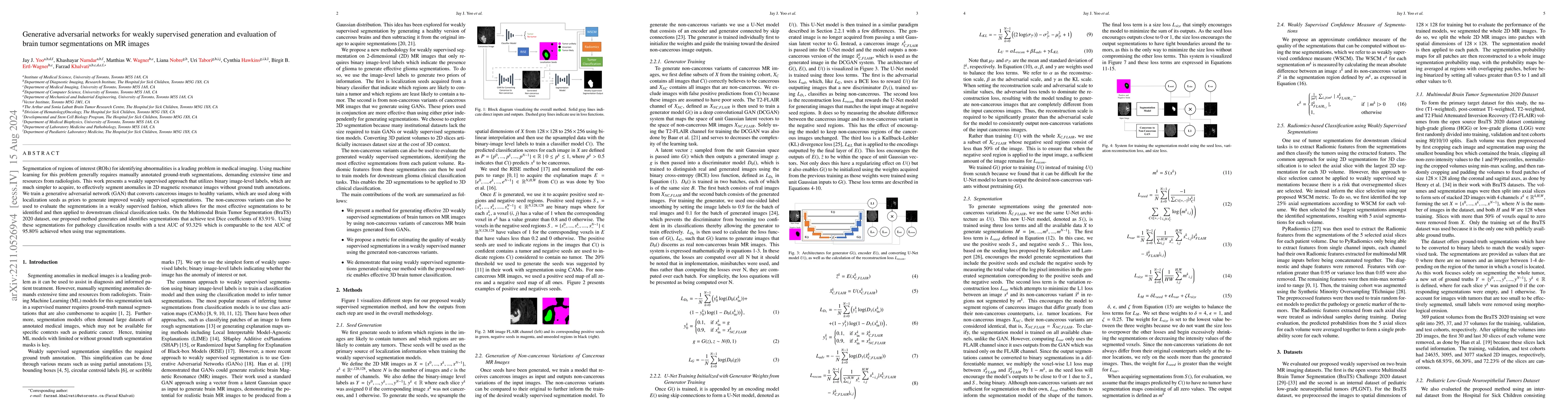 Thumbnail for Generative Adversarial Networks for Weakly Supervised Generation and
  Evaluation of Brain Tumor Segmentations on MR Images