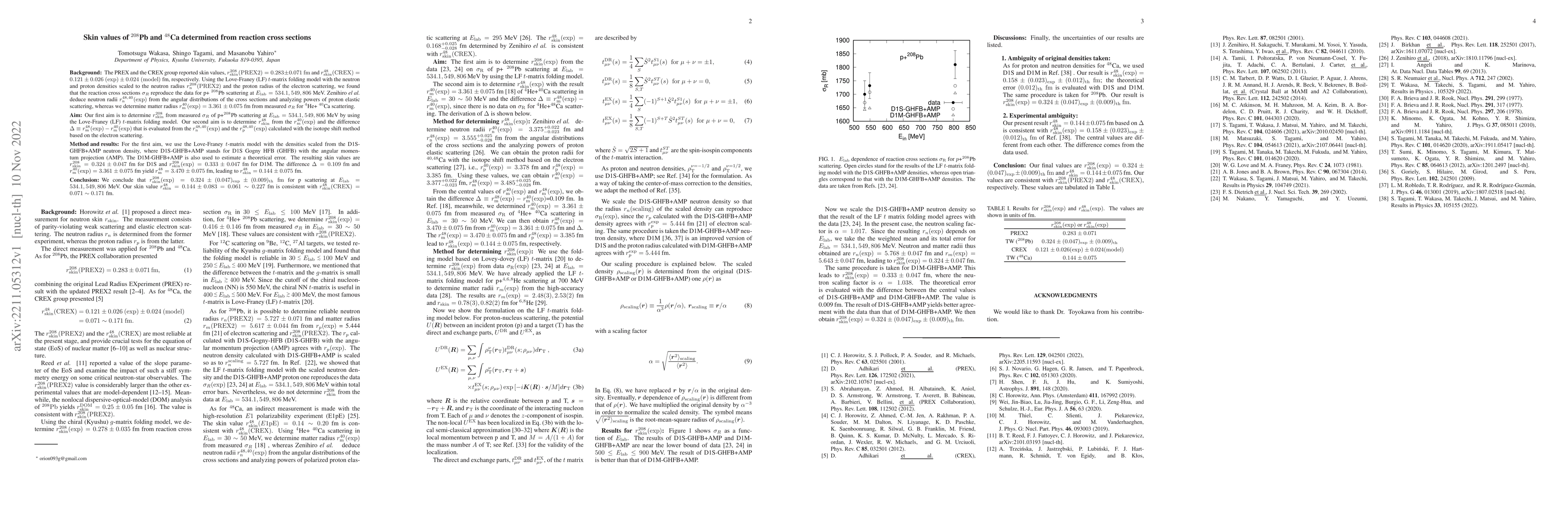 Thumbnail for Skin values of $^{208}$Pb and $^{48}$Ca determined from reaction cross
  sections