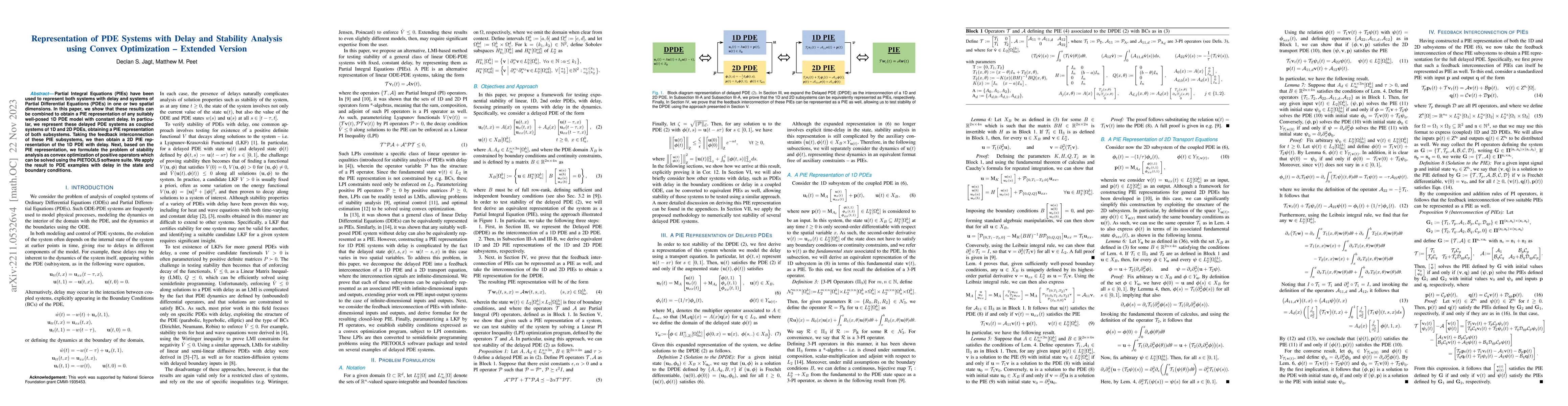Thumbnail for Representation of PDE Systems with Delay and Stability Analysis using
  Convex Optimization -- Extended Version
